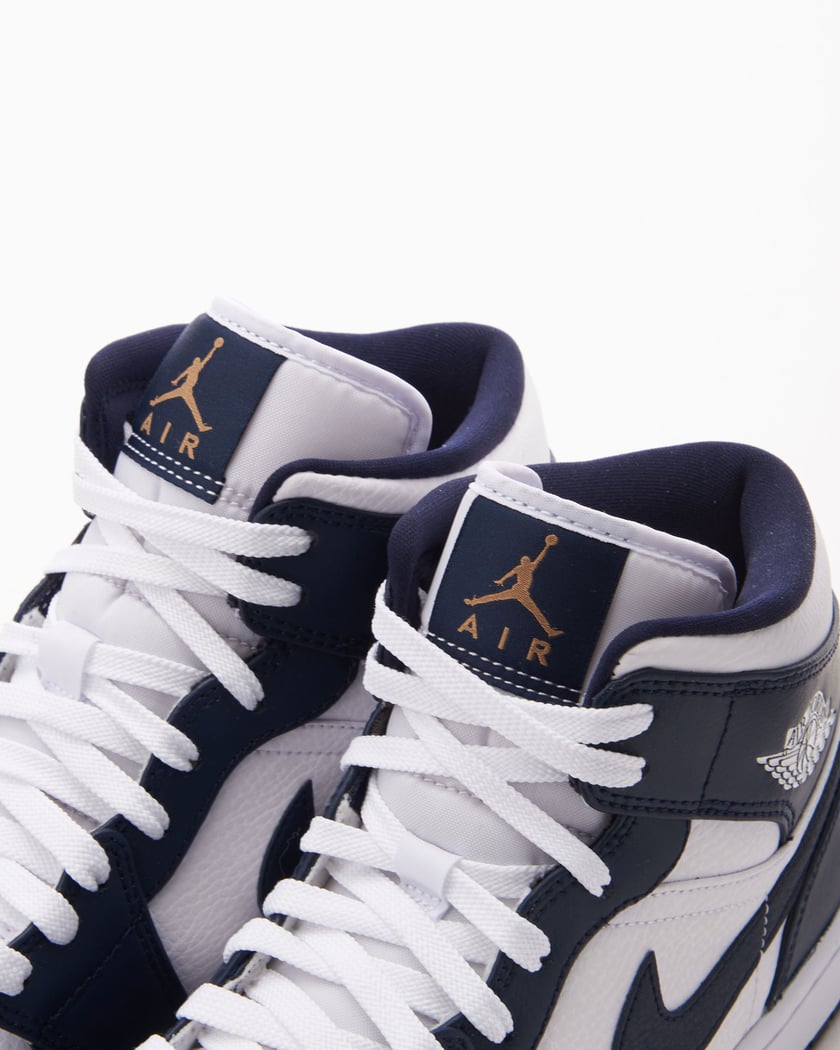 Air Jordan 1 Mid "White Metallic Gold Obsidian"