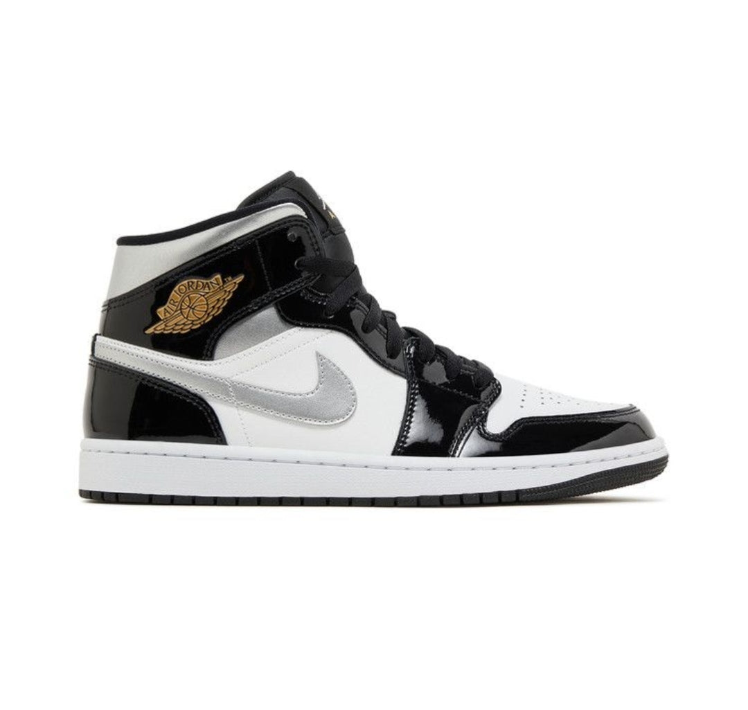 Air Jordan 1 Mid "Patent Black Metallic Silver"