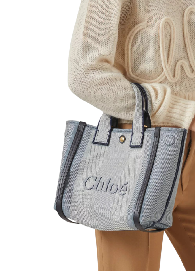 Chloé Small Carry Tote Bag in Blue Canvas