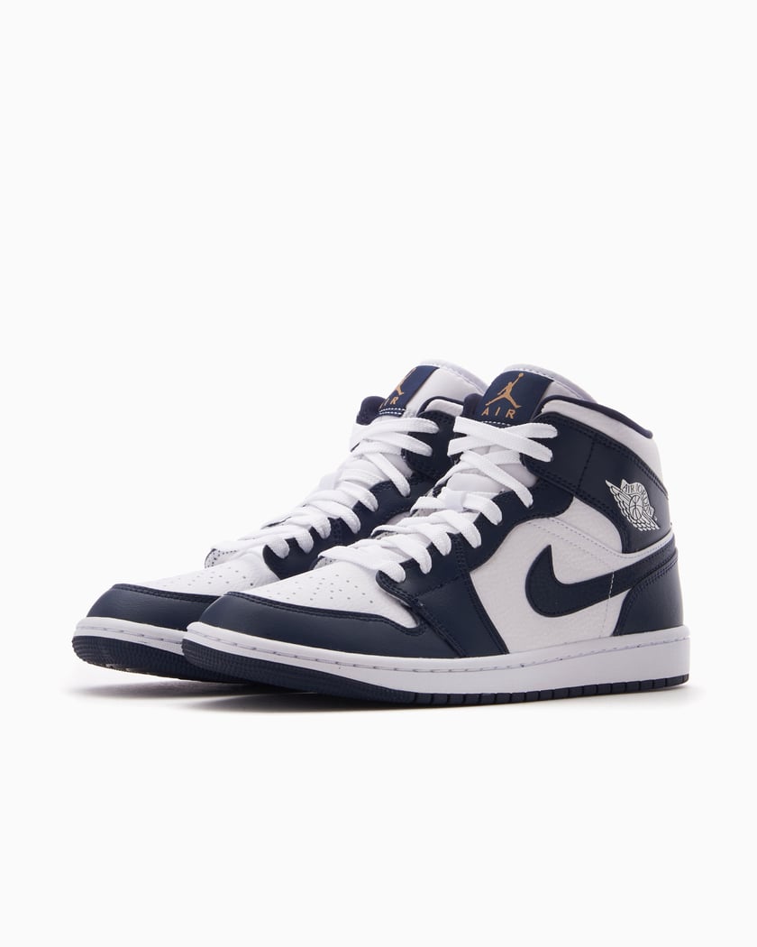 Air Jordan 1 Mid "White Metallic Gold Obsidian"